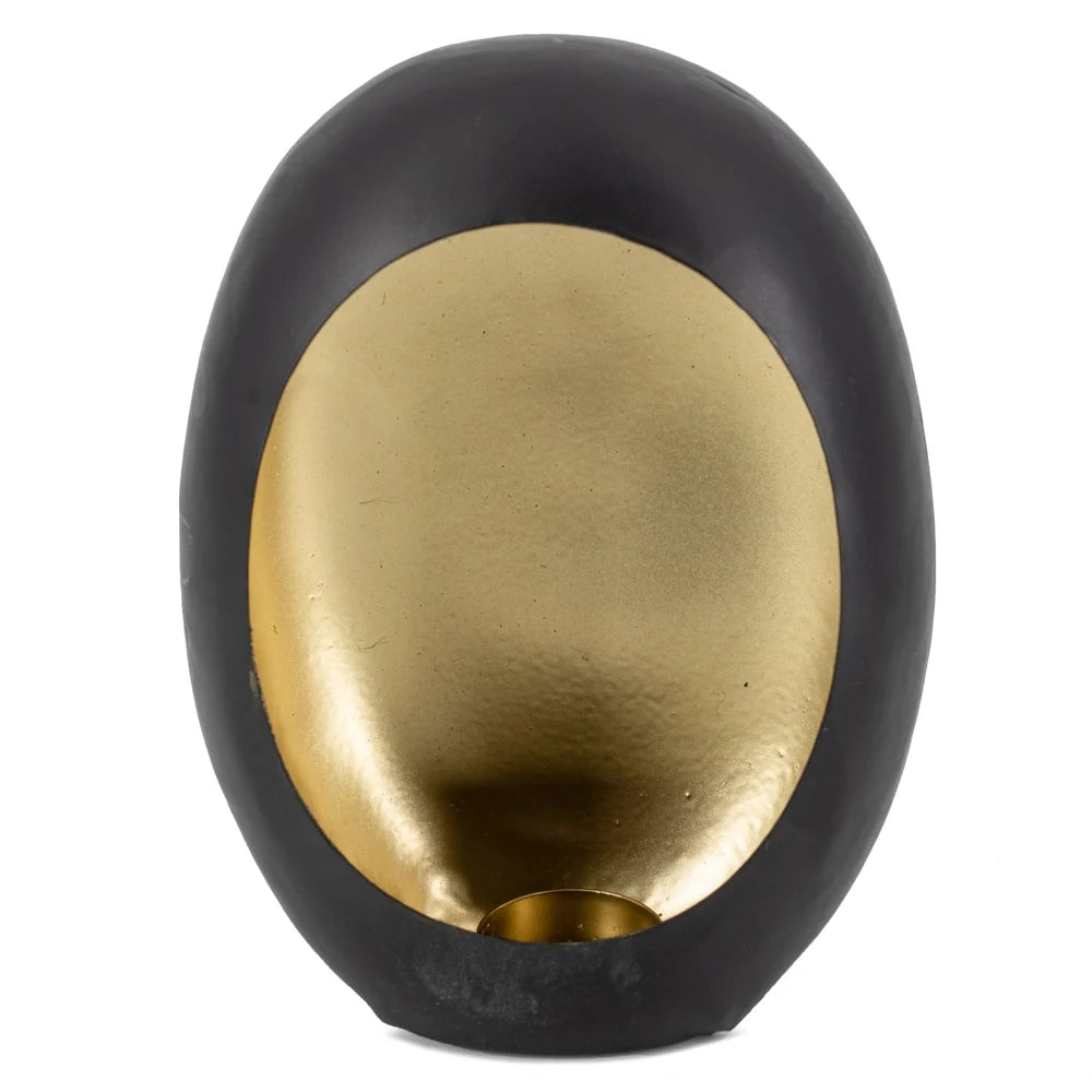 Standing egg windlicht - zwart met gouden binnenkant