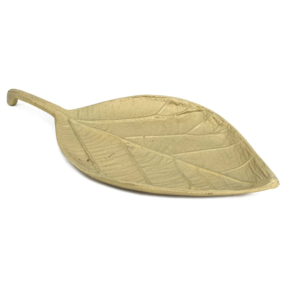 Gouden blad-schaal met reliëf – decoratieve opbergschaal voor sieraden, sleutels en accessoires