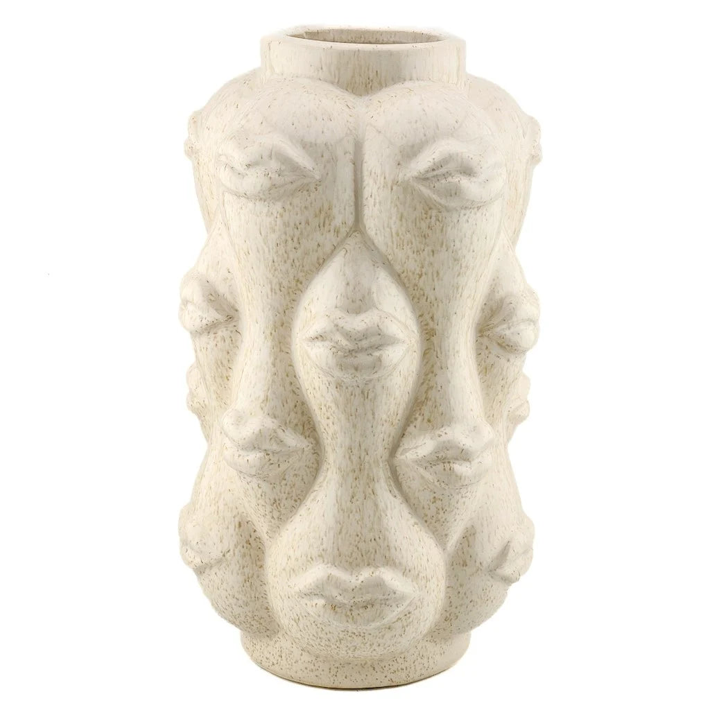 Aardewerk vaas lips beige 14x14x25cm