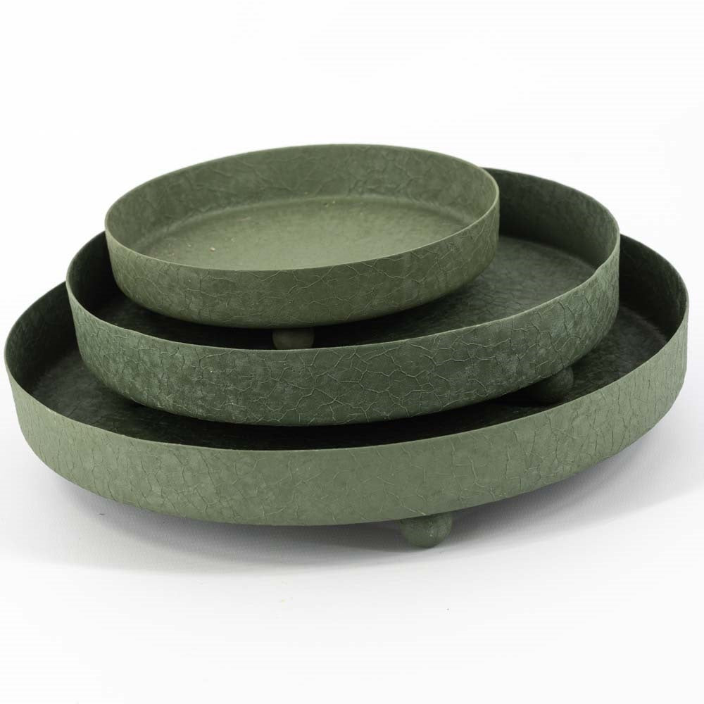 Metalen plateau groen met structuur 21 × 21 cm – decoratieve schaal