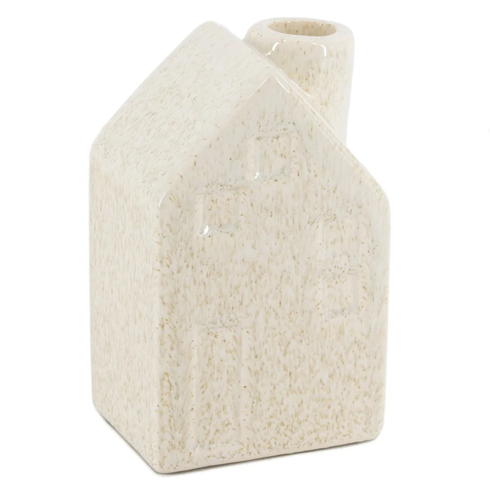 Aardewerk huisje beige - Kandelaar