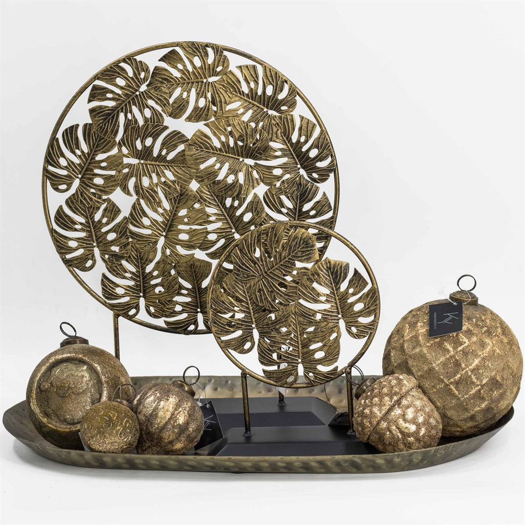 Ornament bladeren goud / zwart 37.5x28x9.7cm