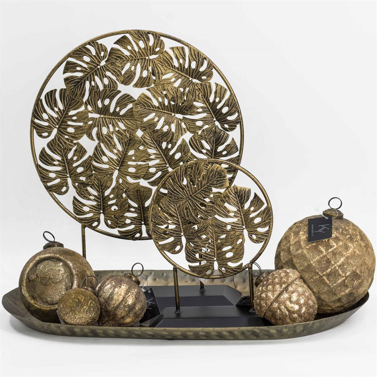 Ornament bladeren goud / zwart 37.5x28x9.7cm
