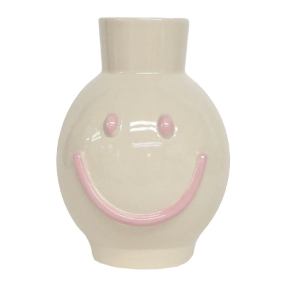 Aardewerk vaas smiley roze 13×12,5x17cm