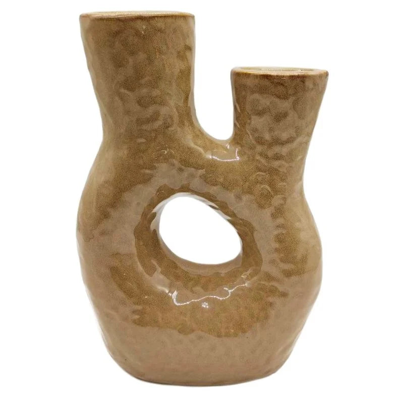 Aardewerk vaas donut taupe 18x8,5x26cm