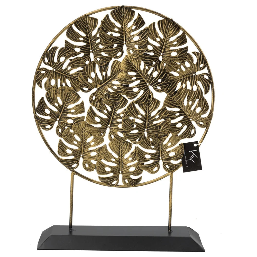 Ornament bladeren goud / zwart 37.5x28x9.7cm