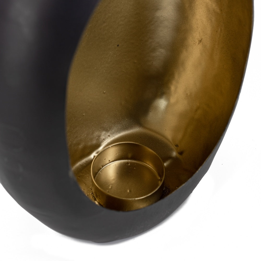 Standing egg windlicht - zwart met gouden binnenkant