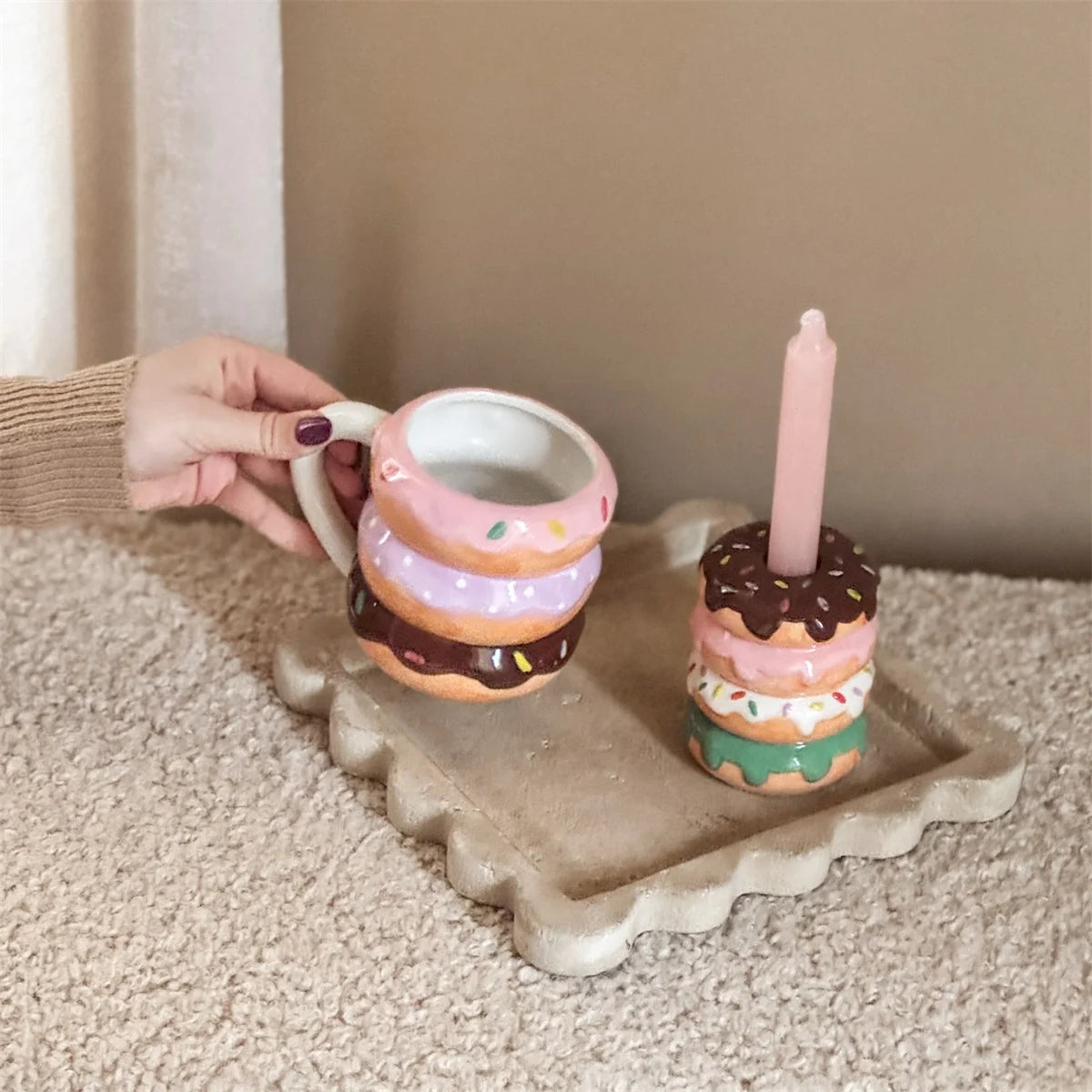 Aardewerk kaarsenstandaard donuts