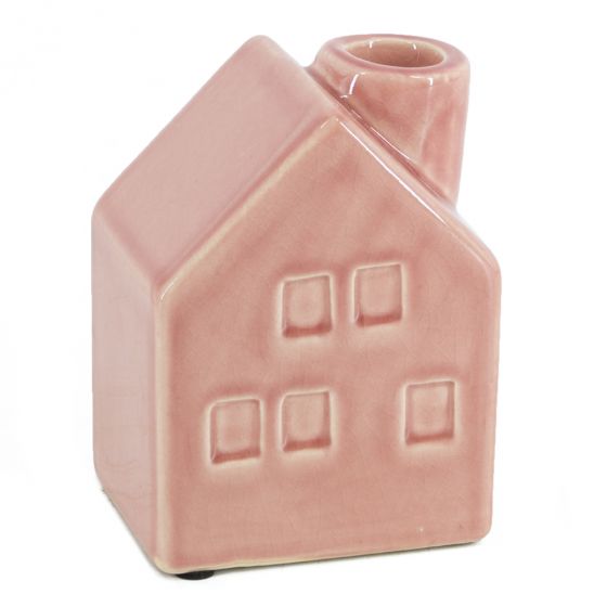 Aardewerk huisje roze - kandelaar