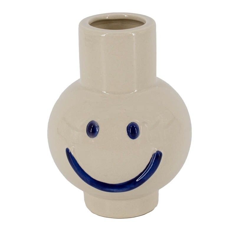 Aardewerk vaas smiley blauw 13×12,5x17cm
