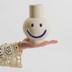 Aardewerk vaas smiley blauw 13×12,5x17cm