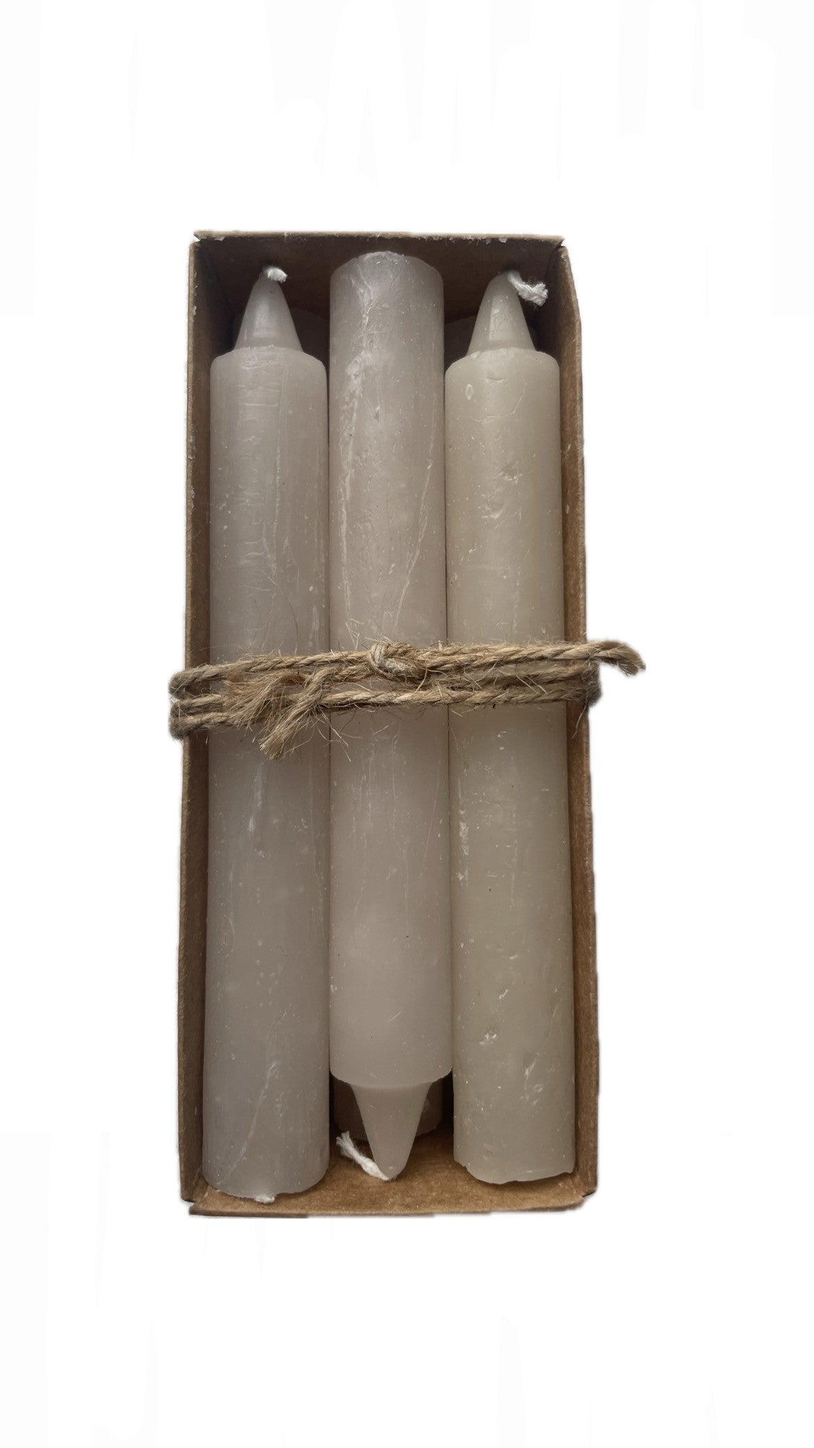 Doos met 6 korte dinerkaarsen beige